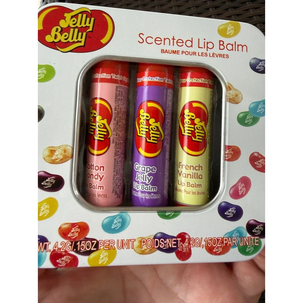 Jelly Belly Scented Lip Balm Tin Set 3pk Cotton‎ Candy Grape French Vanilla 2008
